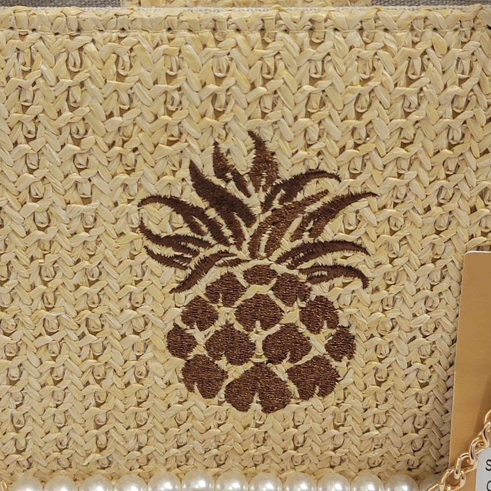 Tommy Bahama Pineapple Woven Mini Tote Faux Pearl Handle Crossbody Bag Coastal - Picture 10 of 10